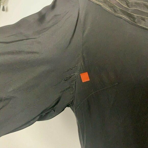 Vintage 40s Large Collar Shirt Dress M Black Buttons Gathered Waist Study Repair - Picture 9 of 12